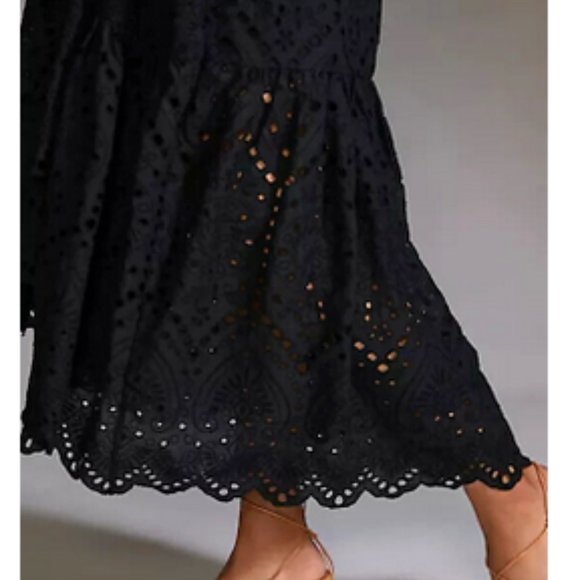 Anthropologie Maeve 6 NWT Eyelet Wrap Midi Dress Black $180 Pockets Cocktail - Picture 5 of 6